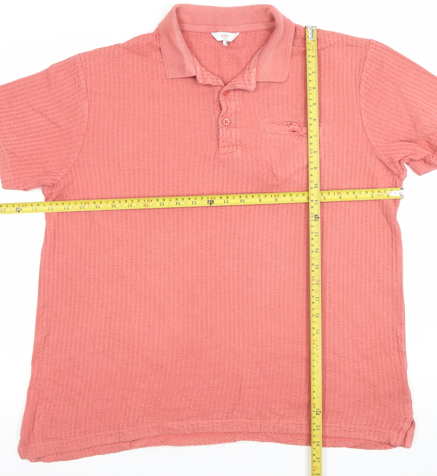 Cotton Traders Men's Pink Cotton Textured Polo Shirt Size L