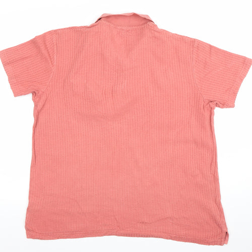 Cotton Traders Men's Pink Cotton Textured Polo Shirt Size L