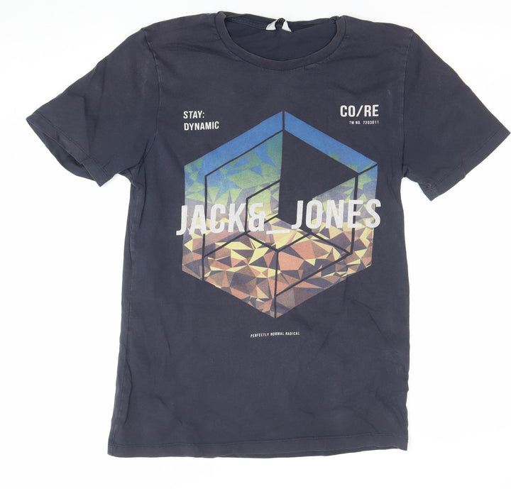 Jack & Jones Men's Black Graphic Print Cotton T-Shirt Size M