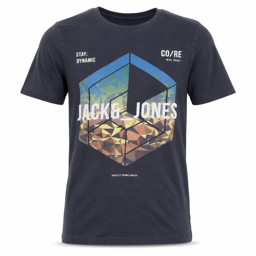 Jack & Jones Men's Black Graphic Print Cotton T-Shirt Size M