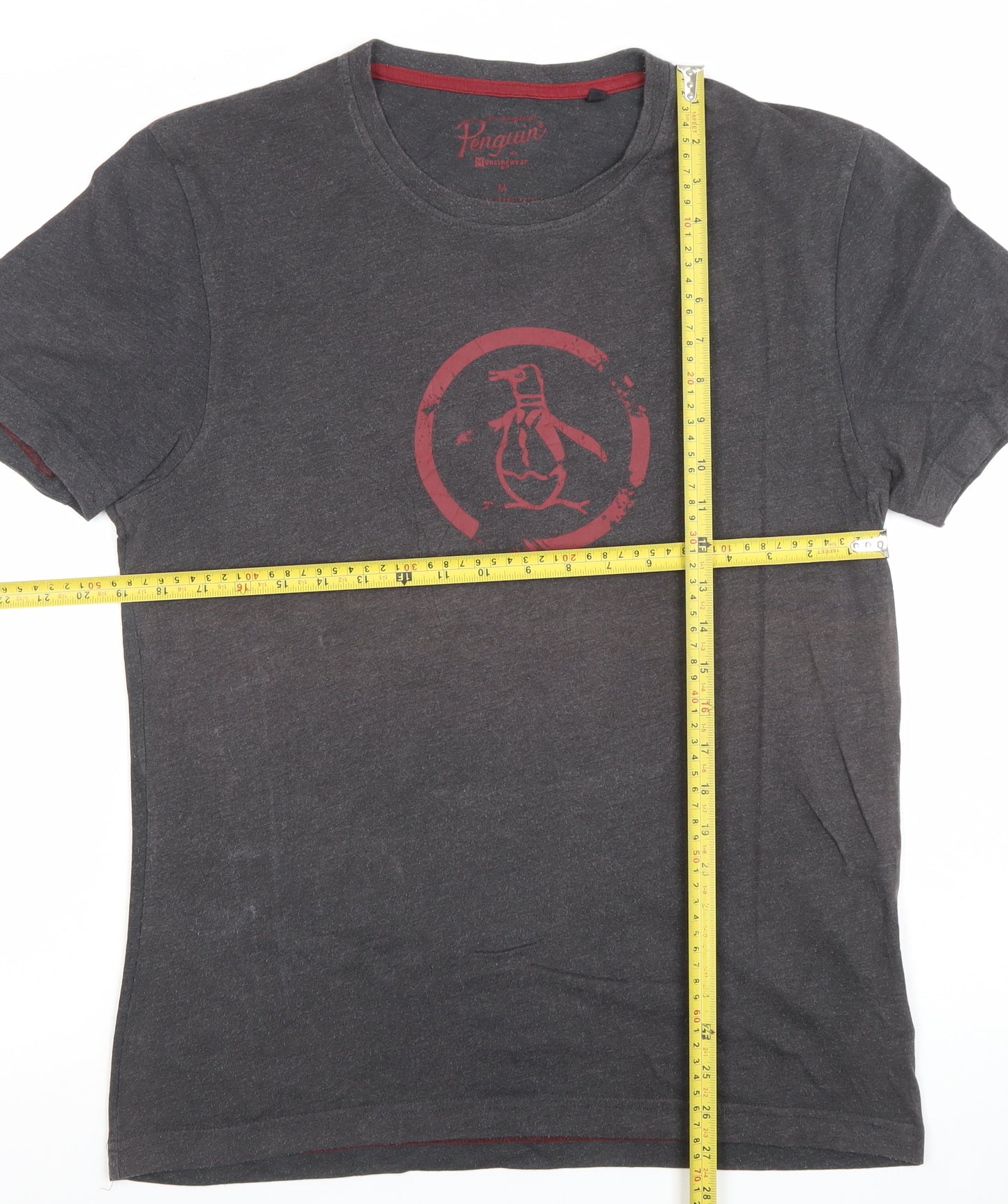 Penguin Men’s Grey Short Sleeve Graphic Logo T-Shirt M Regular Fit