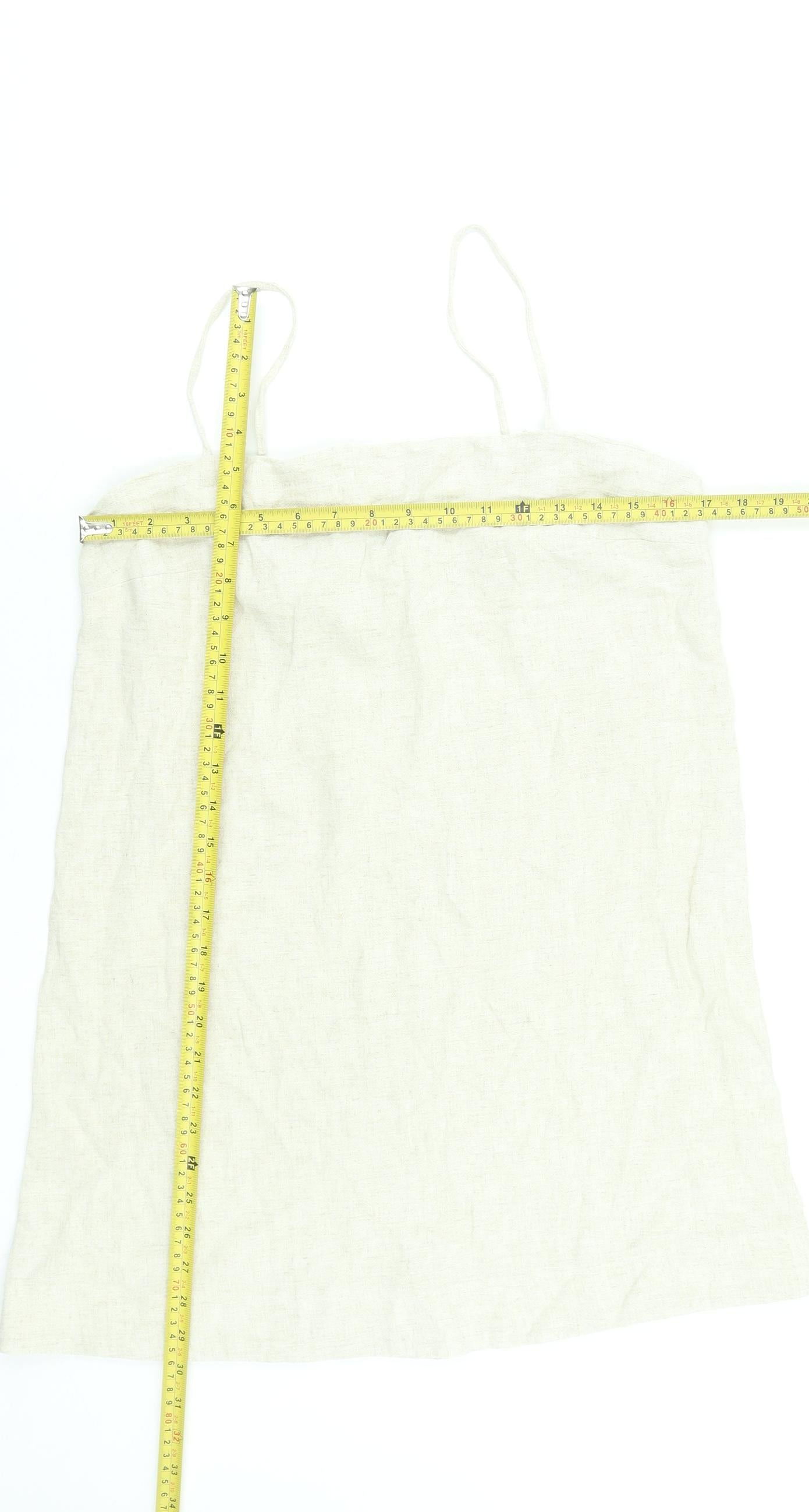New Look Women Beige Size 14 Slip Dress Linen Blend Summer Lightweight