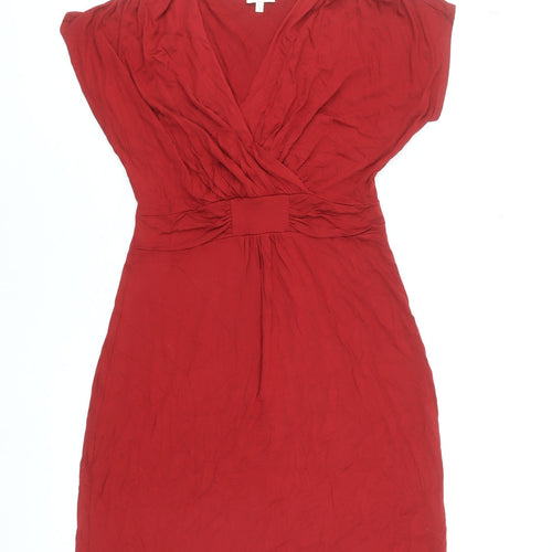 East Women Red Viscose Wrap Knee Length Dress Size 10