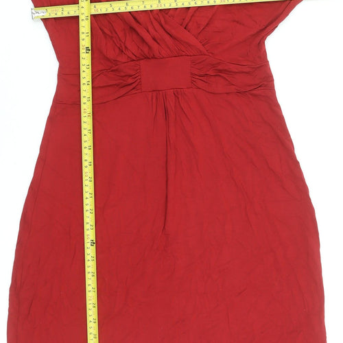 East Women Red Viscose Wrap Knee Length Dress Size 10