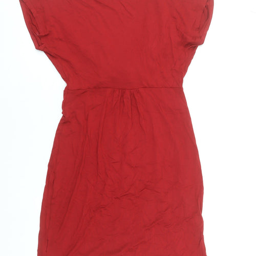 East Women Red Viscose Wrap Knee Length Dress Size 10
