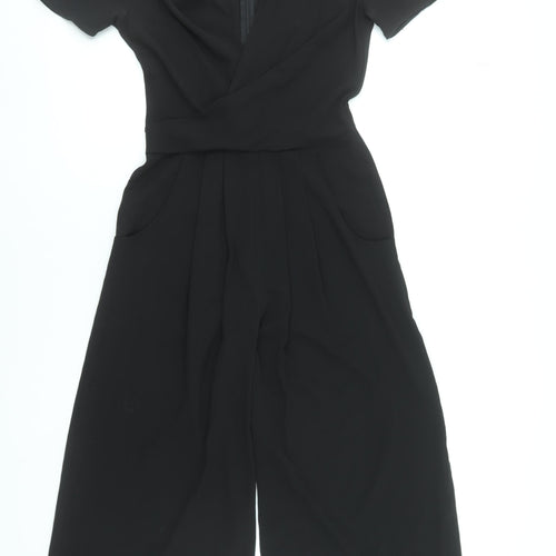Miss Selfridge Women's Black Short Sleeve Wide-Leg Jumpsuit UK 6