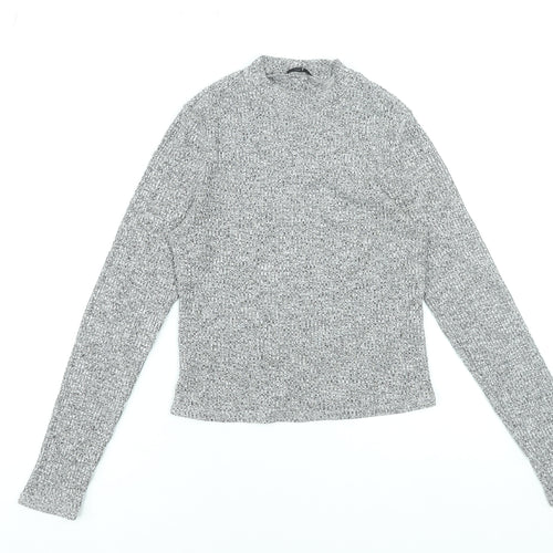 River Island Women’s Grey Knit Mock Neck Long Sleeve Top Size 14