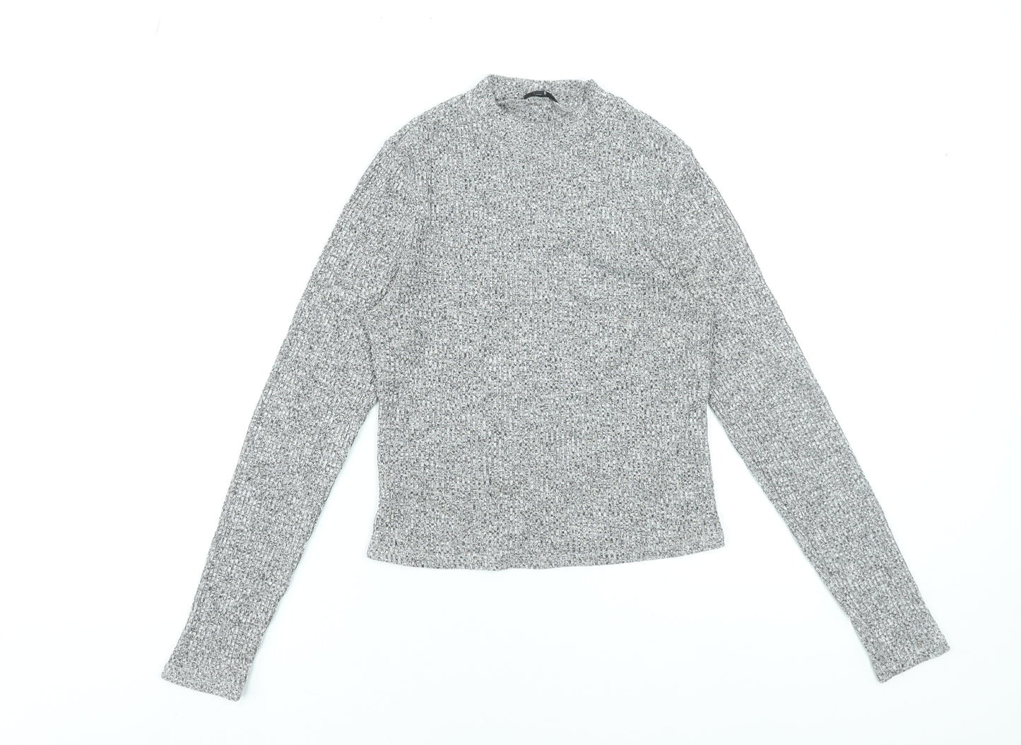 River Island Women’s Grey Knit Mock Neck Long Sleeve Top Size 14