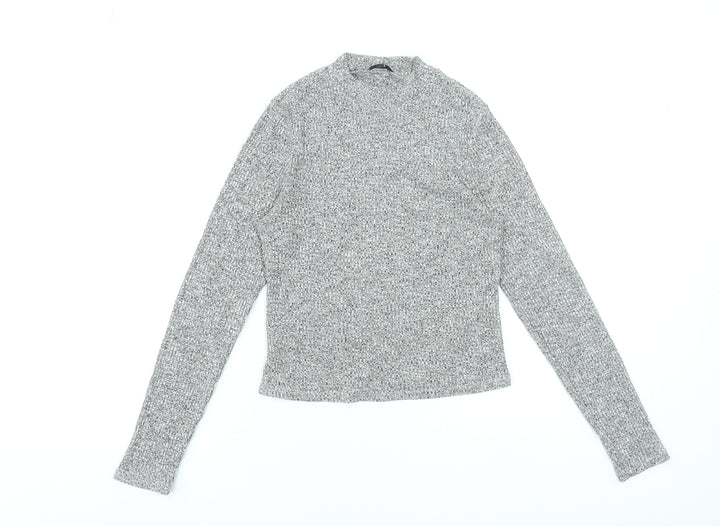 River Island Women’s Grey Knit Mock Neck Long Sleeve Top Size 14