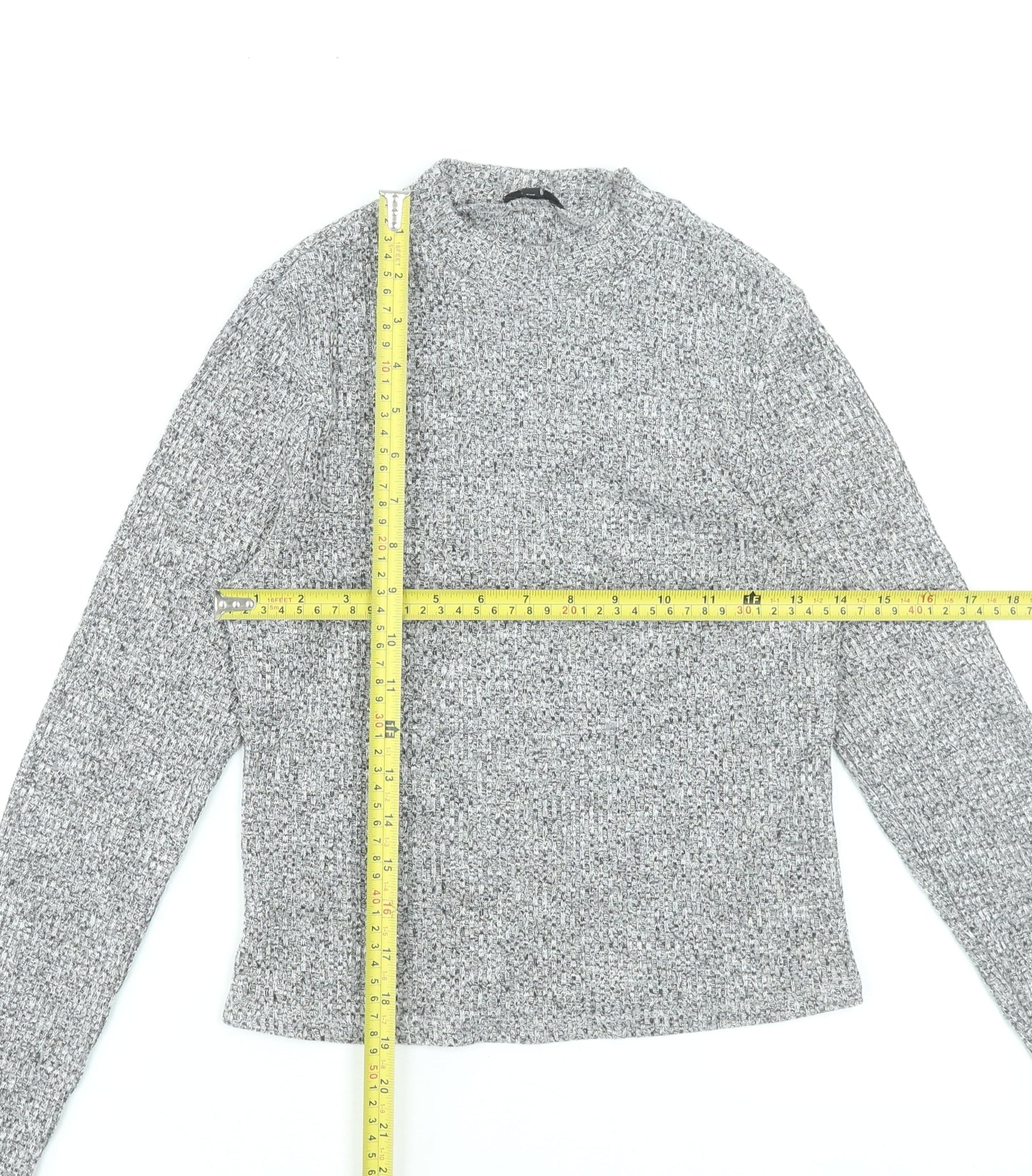 River Island Women’s Grey Knit Mock Neck Long Sleeve Top Size 14