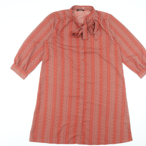 ONLY Women Red Chevron Shift Dress Size 10 Bow Neck 3/4 Sleeve