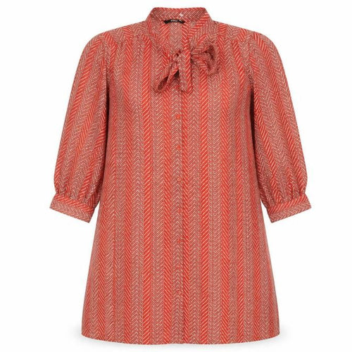 ONLY Women Red Chevron Shift Dress Size 10 Bow Neck 3/4 Sleeve