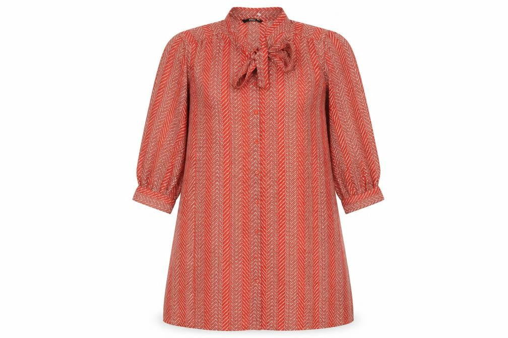 ONLY Women Red Chevron Shift Dress Size 10 Bow Neck 3/4 Sleeve