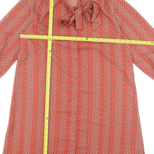 ONLY Women Red Chevron Shift Dress Size 10 Bow Neck 3/4 Sleeve