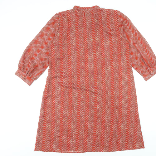 ONLY Women Red Chevron Shift Dress Size 10 Bow Neck 3/4 Sleeve
