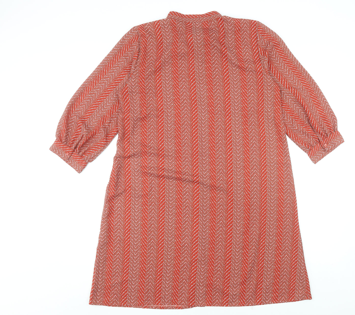 ONLY Women Red Chevron Shift Dress Size 10 Bow Neck 3/4 Sleeve