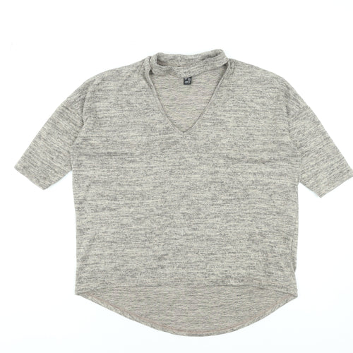New Look Women's Grey V-Neck Short Sleeve Basic Jersey T-Shirt Size S