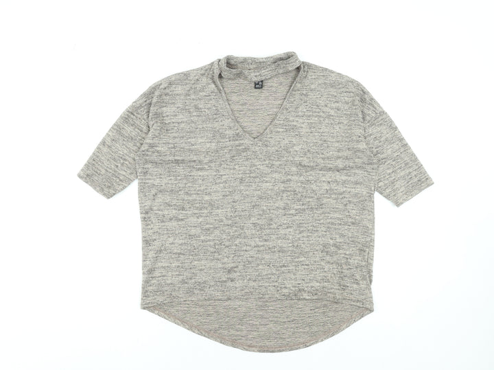 New Look Women's Grey V-Neck Short Sleeve Basic Jersey T-Shirt Size S