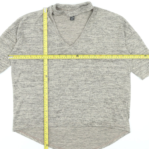 New Look Women's Grey V-Neck Short Sleeve Basic Jersey T-Shirt Size S