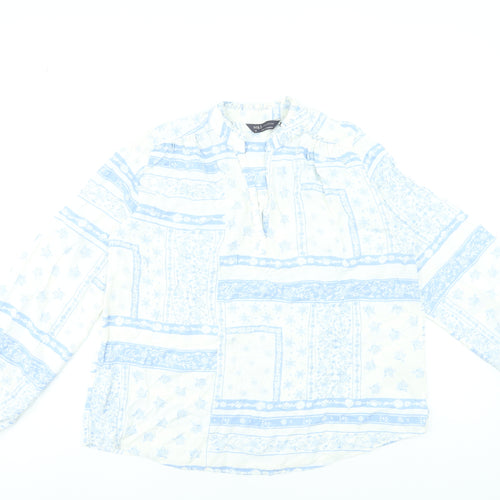 Marks and Spencer Women’s White Blue Viscose Long Sleeve Tunic Blouse Size 10