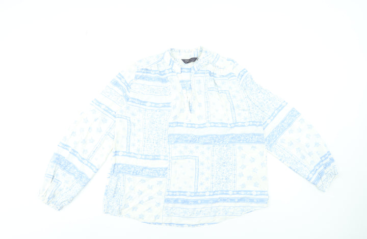 Marks and Spencer Women’s White Blue Viscose Long Sleeve Tunic Blouse Size 10