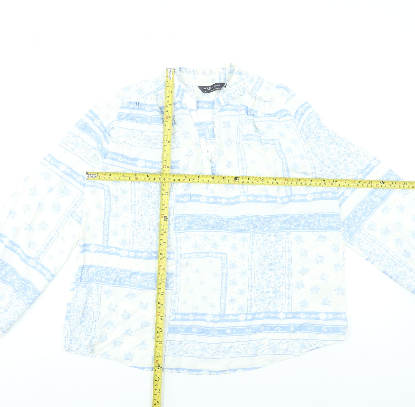 Marks and Spencer Women’s White Blue Viscose Long Sleeve Tunic Blouse Size 10