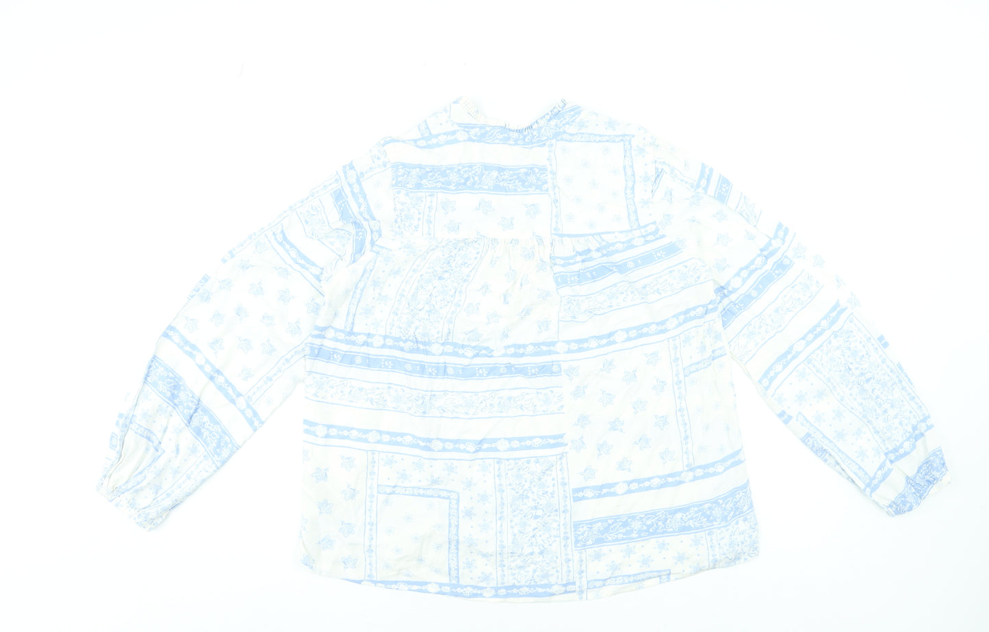 Marks and Spencer Women’s White Blue Viscose Long Sleeve Tunic Blouse Size 10