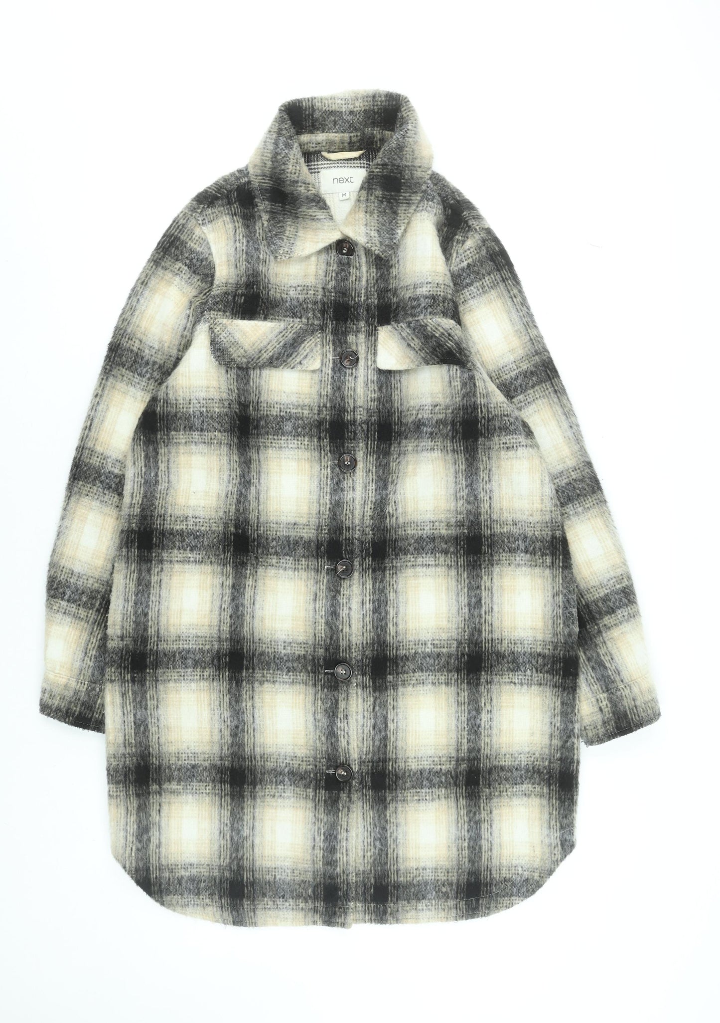 Next Men’s Beige Check Mid-Length Overcoat Wool Blend M