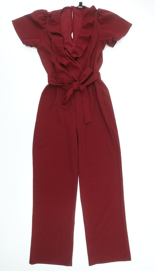 New Look Women's Red Short Sleeve Belted Jumpsuit Size 8