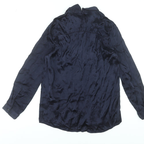 Zara Women Blue Basic Long Sleeve Collared Viscose Blouse S