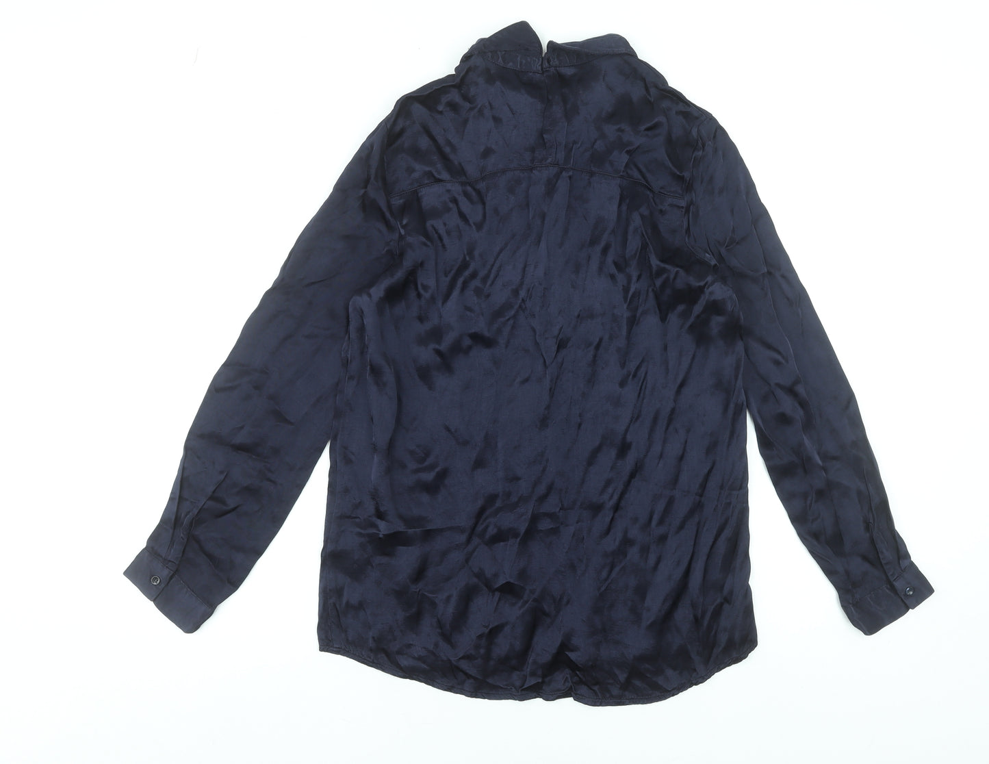Zara Women Blue Basic Long Sleeve Collared Viscose Blouse S