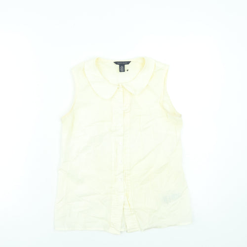 Tommy Hilfiger Women's Beige Sleeveless Button-Up Cotton Shirt XS