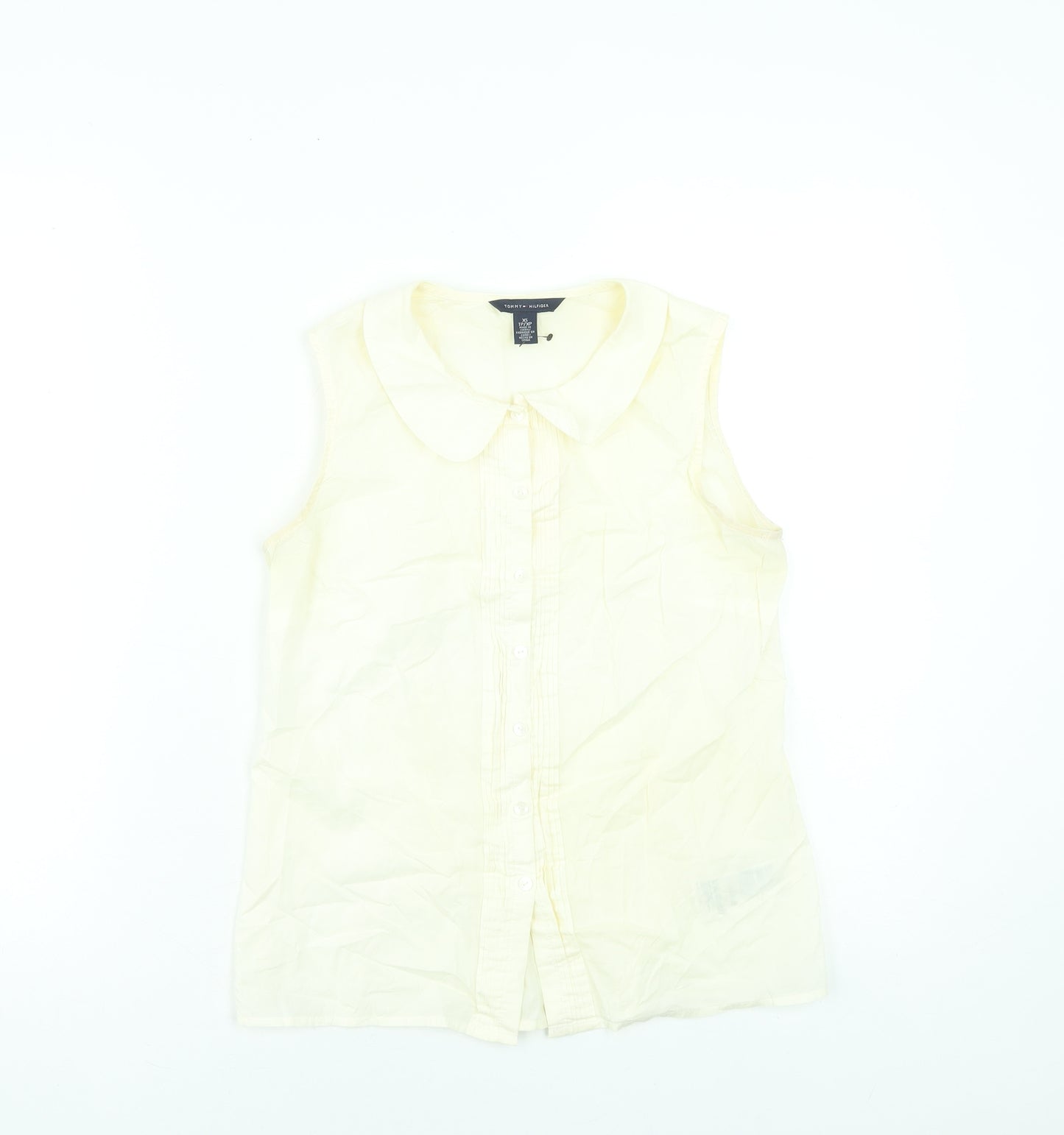 Tommy Hilfiger Women's Beige Sleeveless Button-Up Cotton Shirt XS