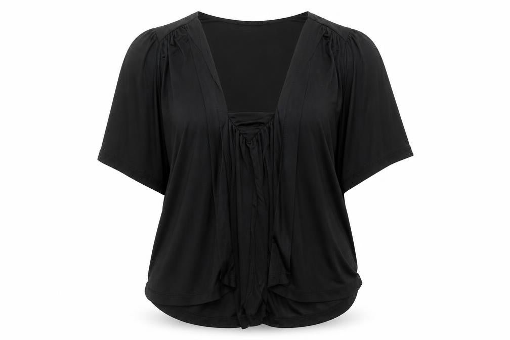 Front view of DNY Women’s Black V-Neck Tunic Blouse M Polyester Elastane