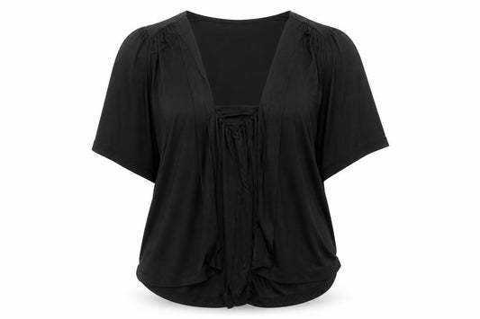 Front view of DNY Women’s Black V-Neck Tunic Blouse M Polyester Elastane