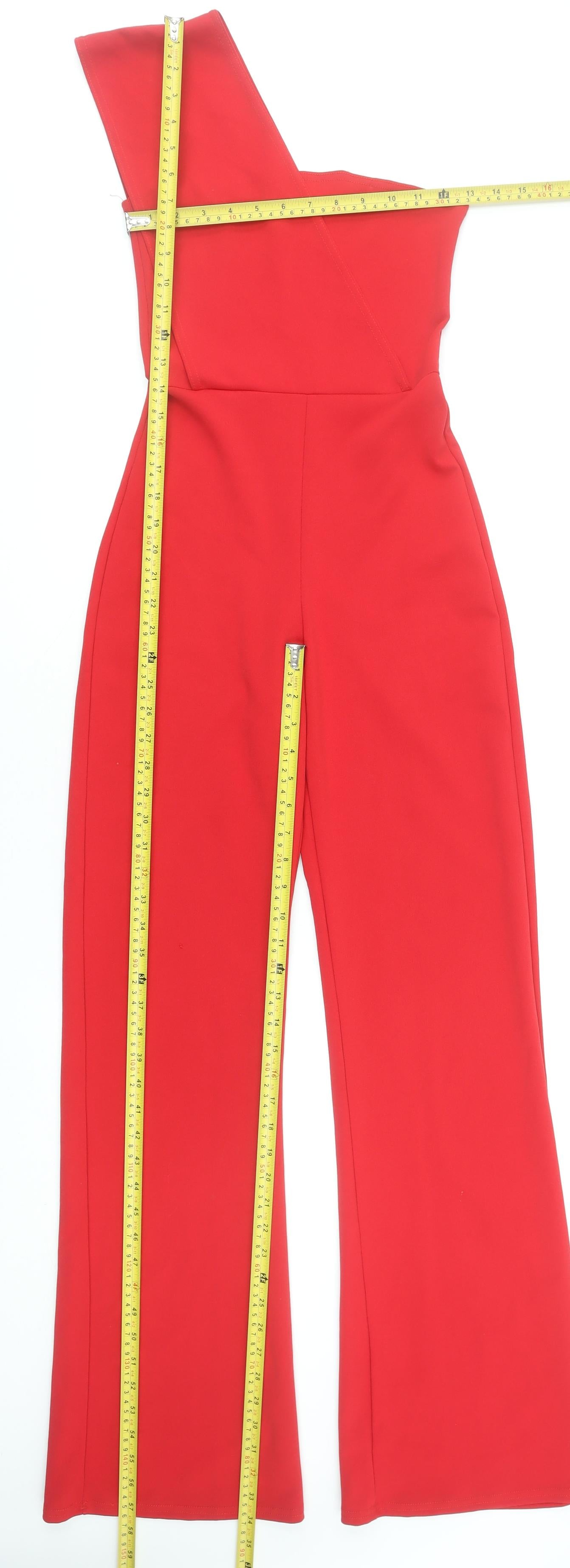 PrettyLittleThing Women Red One Shoulder Jumpsuit UK 6 Polyester Blend