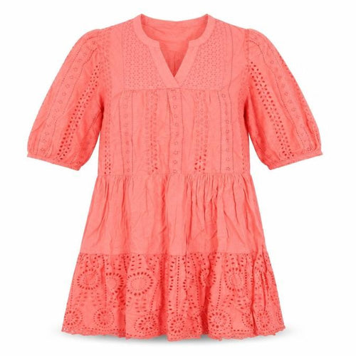 F&F Women’s Pink Cotton Embroidered V-Neck Knee Length Dress Size 12