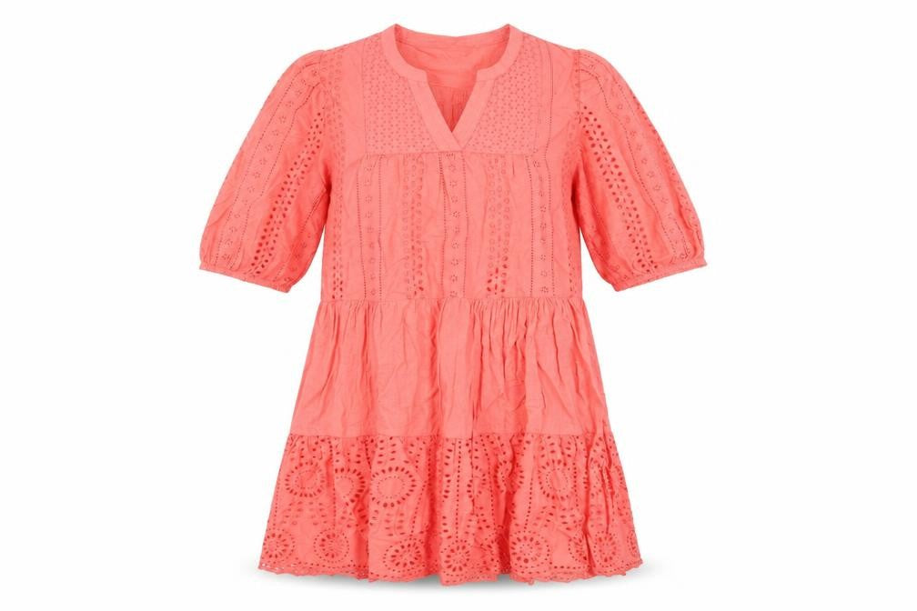 F&F Women’s Pink Cotton Embroidered V-Neck Knee Length Dress Size 12