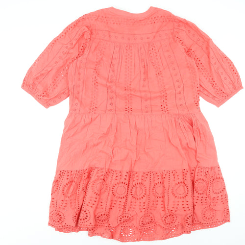 F&F Women’s Pink Cotton Embroidered V-Neck Knee Length Dress Size 12
