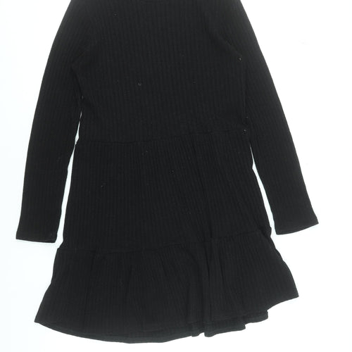 Zara Women Black Knit Trapeze Swing Dress Size M Long Sleeve