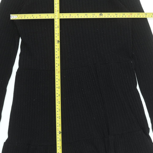 Zara Women Black Knit Trapeze Swing Dress Size M Long Sleeve