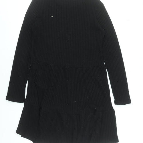 Zara Women Black Knit Trapeze Swing Dress Size M Long Sleeve
