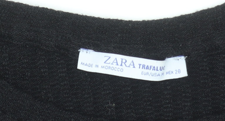 Zara Women Black Knit Trapeze Swing Dress Size M Long Sleeve
