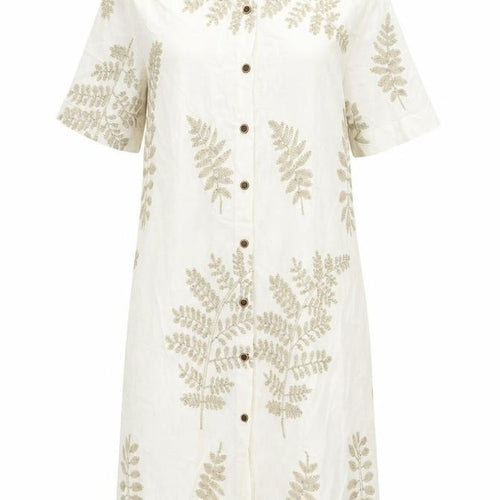 Coconut Online SL Women’s Beige Embroidered Shirt Dress Size 12
