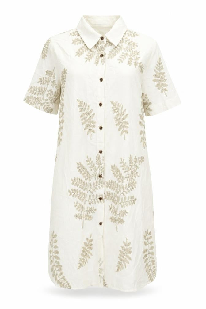 Coconut Online SL Women’s Beige Embroidered Shirt Dress Size 12