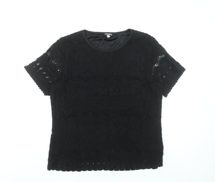 Casamia Women's Black Lace Short Sleeve Blouse Size L