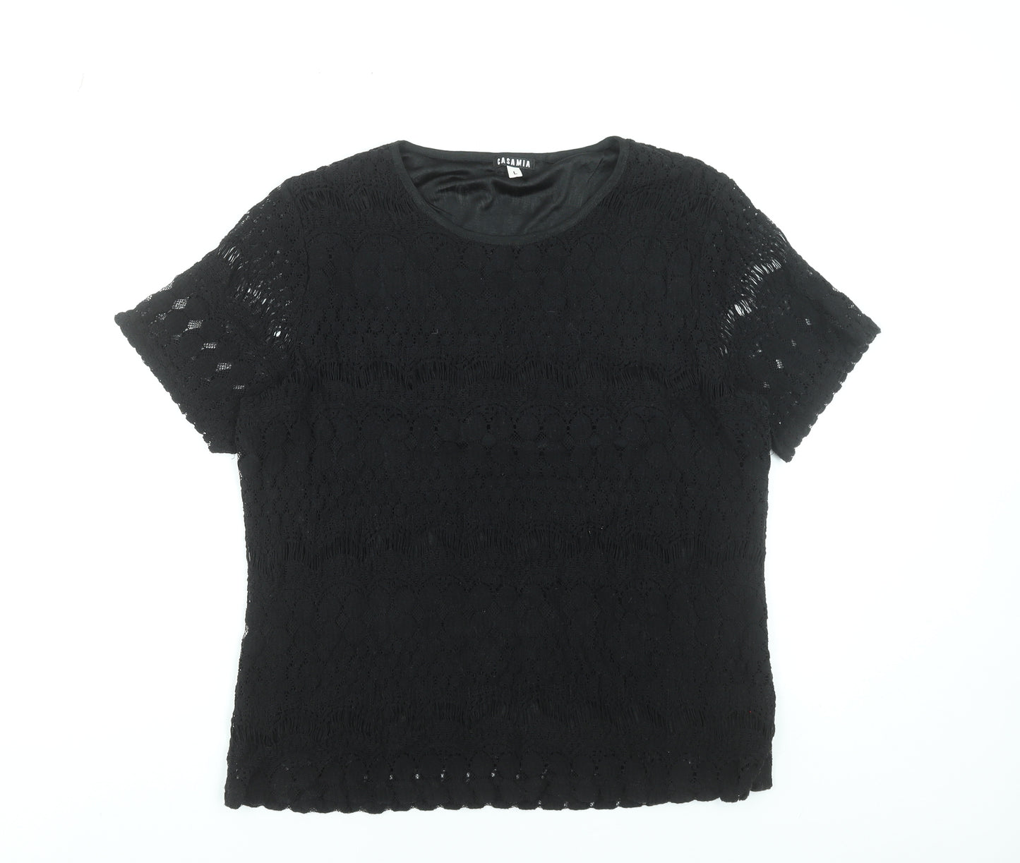 Casamia Women's Black Lace Short Sleeve Blouse Size L