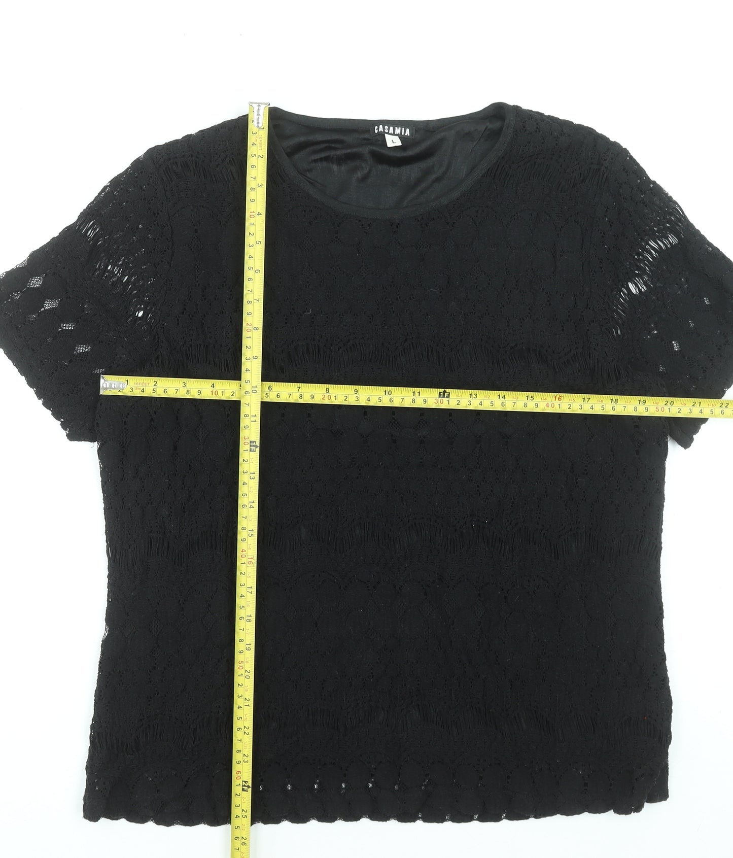 Casamia Women's Black Lace Short Sleeve Blouse Size L