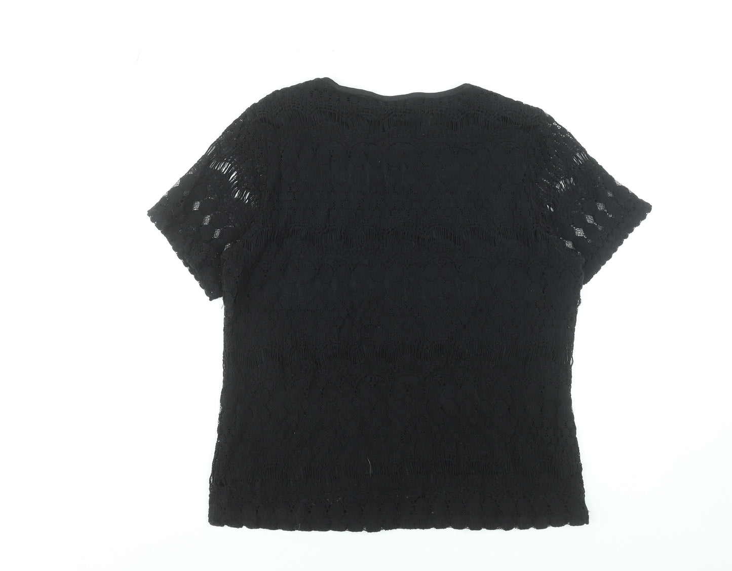 Casamia Women's Black Lace Short Sleeve Blouse Size L