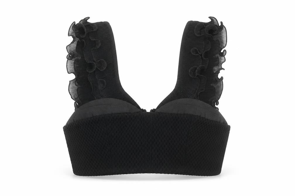 Front view of Three Floor Women's Black Cropped Ruffle Tank Top UK 12